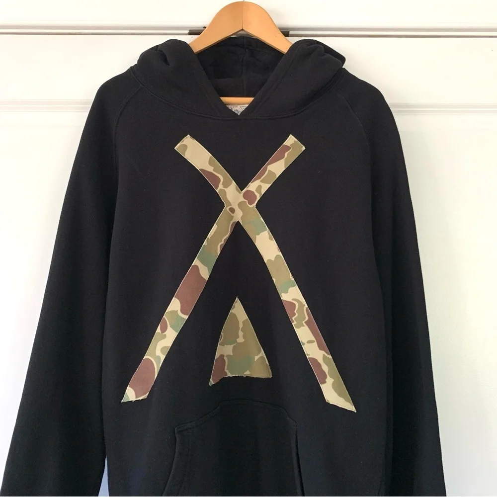 Tribe Kelley Hoodie Hunt Club Sweatshirt Pullover Cotton Black & Camo Unisex XL - Picture 2 of 7
